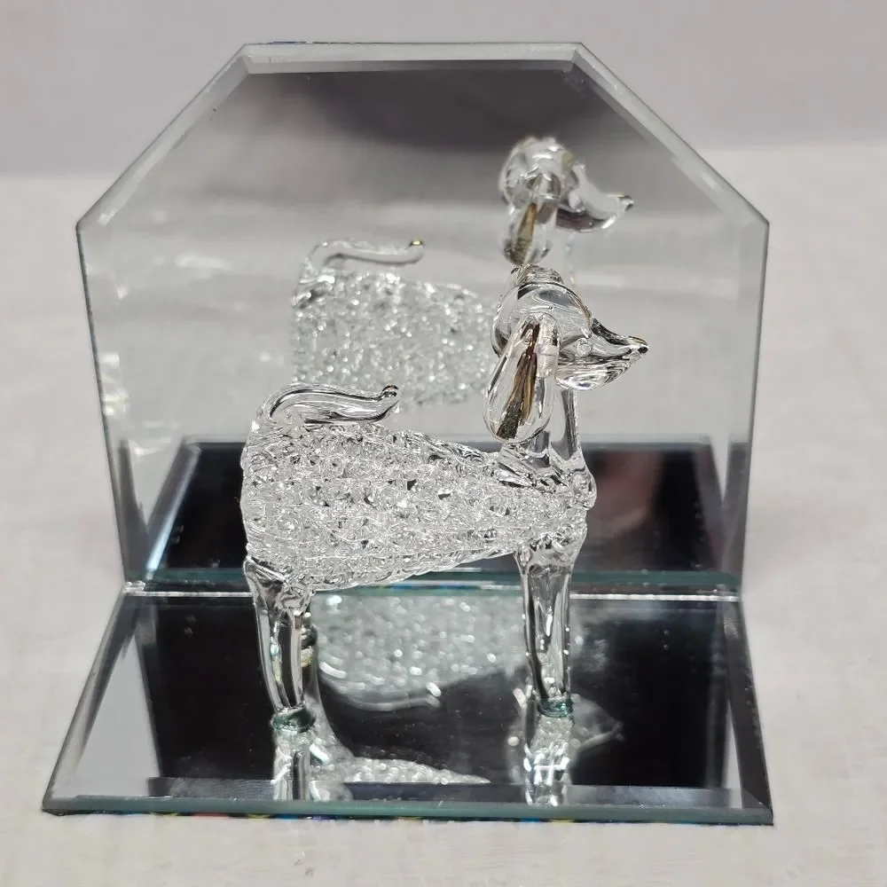 Spun Glass Poodle Dog Figurine On Mirror Stand NEW
